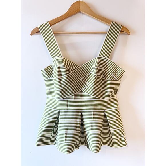 Anthropologie HD Paris Green White Structured Peplum Pleated Tank Top Small - Picture 1 of 9